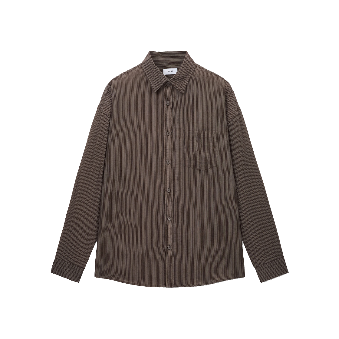 TNSH6E103W2 TNGT Kinoshita Seersucker Stripe Shirts Brown
