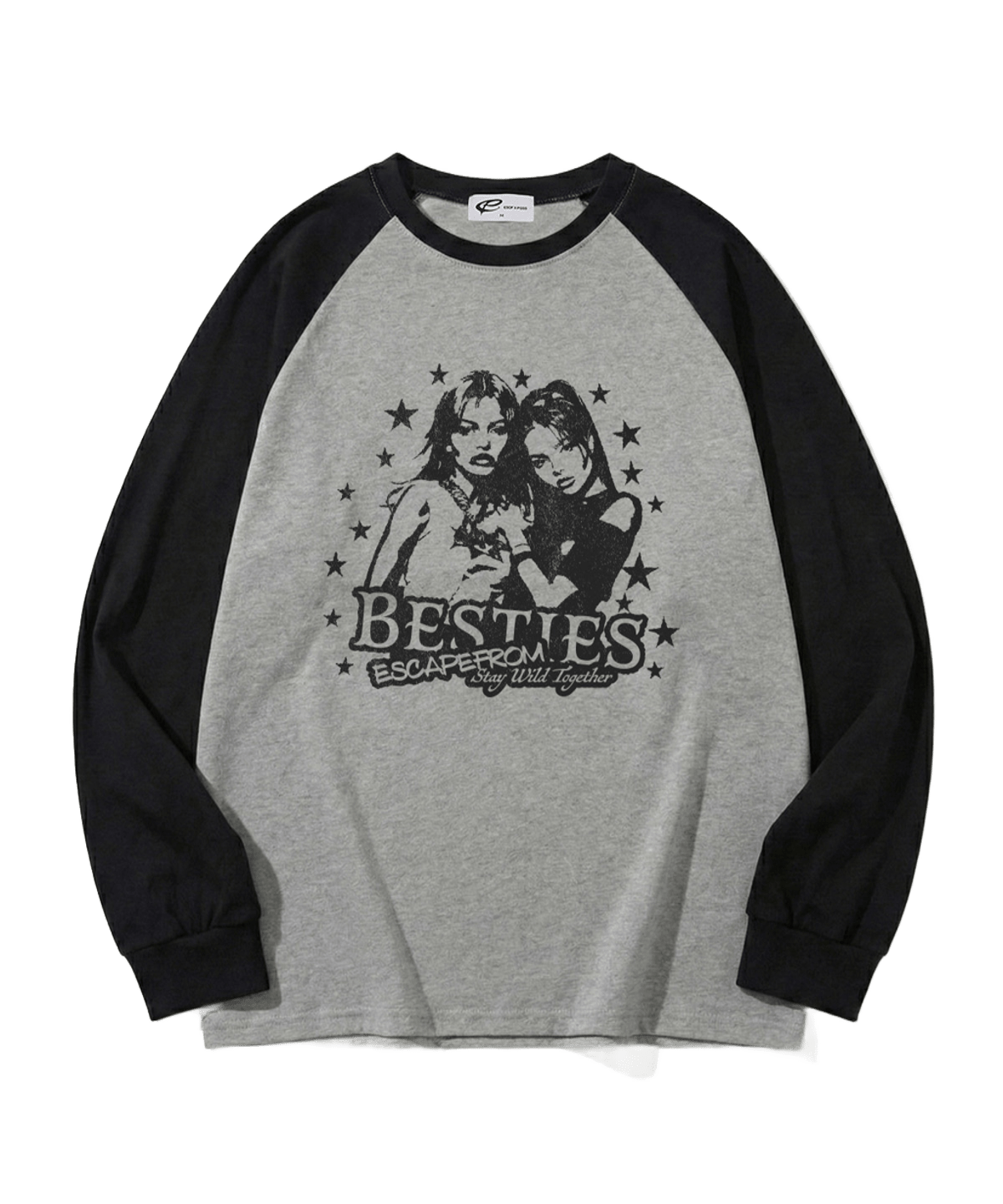 E261LS035GR Escapefrom Bestie ESCF Print Semi-Overfit Long Sleeve