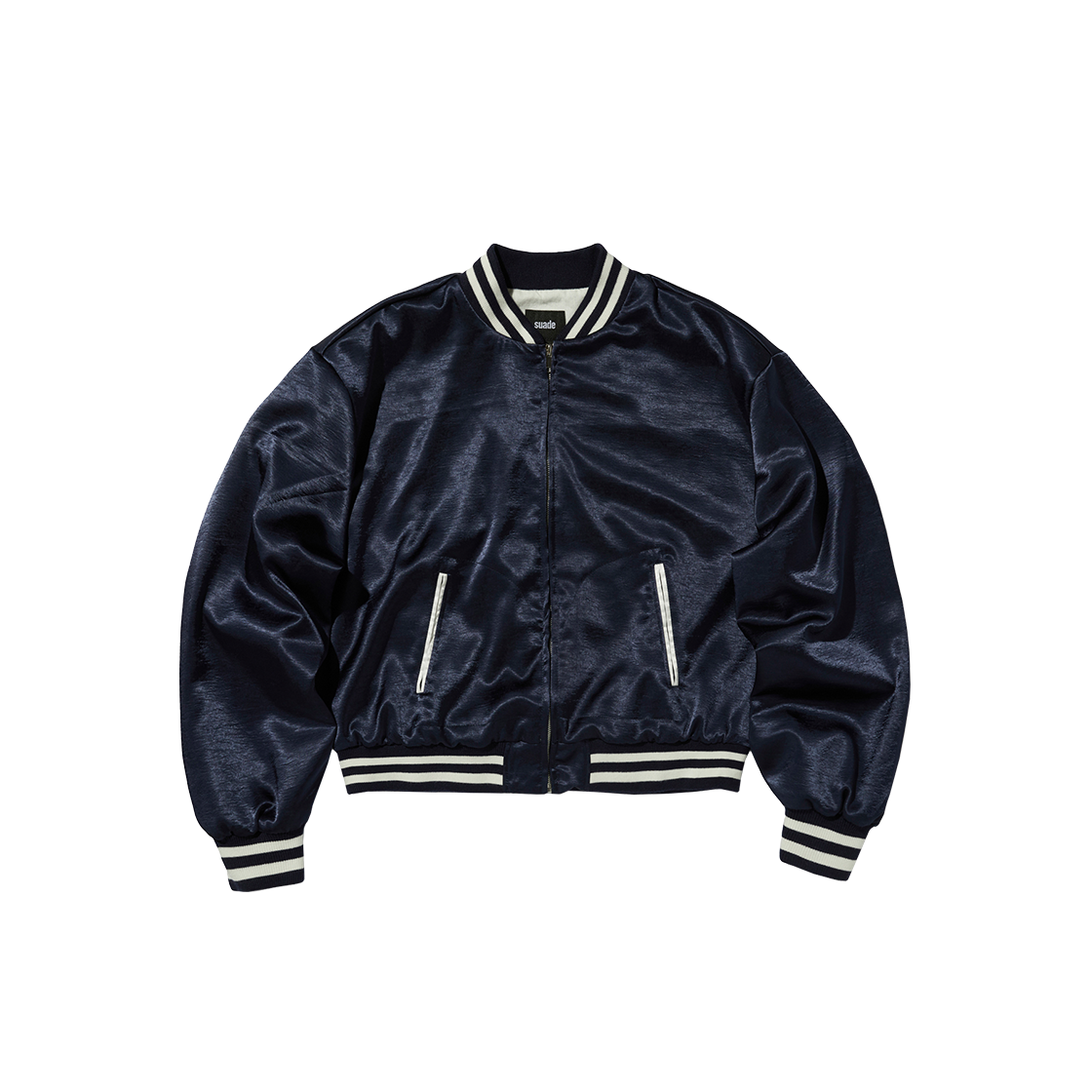 스웨이드 사틴 봄버 자켓 네이비(Suade Satin Bomber Jacket Navy)