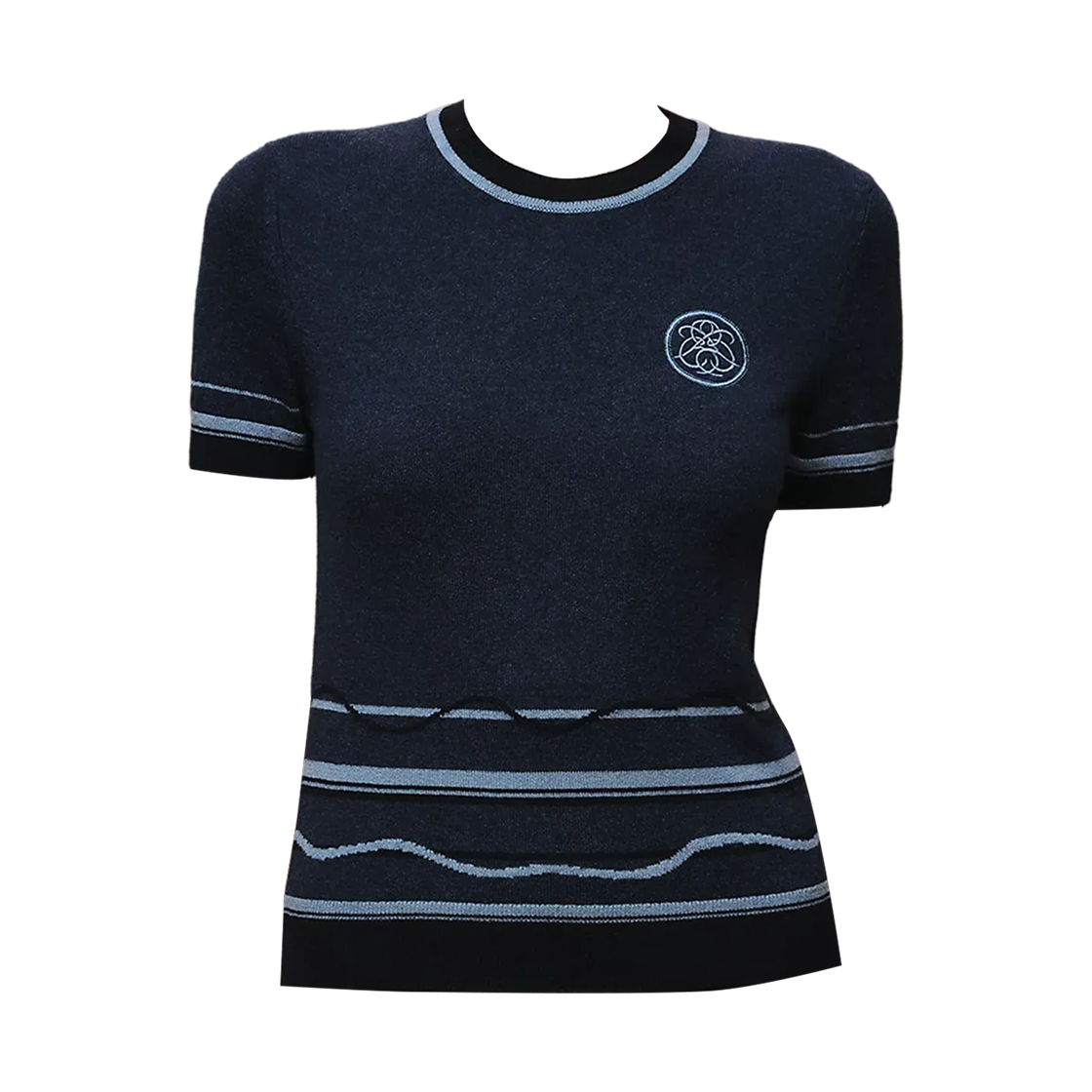 H6E2645D4R7 (W) Hermes Ex-Libris Short Sleeve Sweater Bleu Lagune