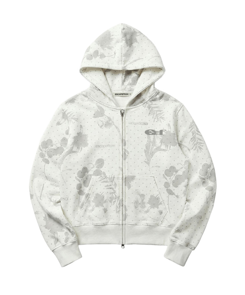 E261SHZ003RR Escapefrom Tone-on-Tone Dot Flower All-Over Print Standard-Fit Zip Hoodie