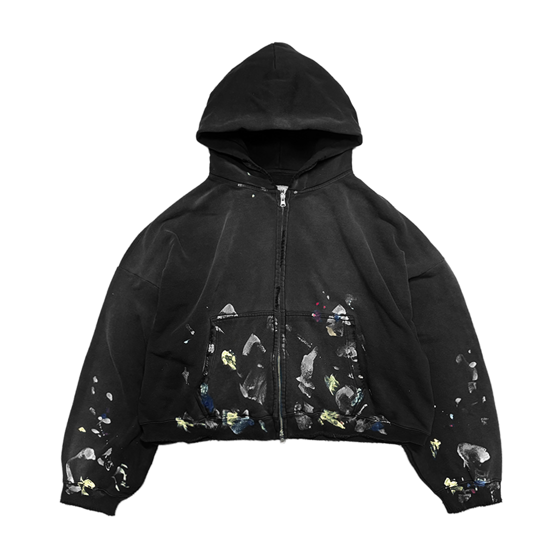 홈리스 페인트 스플레터 빈티지 집업 후디 워시드 블랙(Hommless Paint Splatter VTG Zip Hoodie Washed Black)