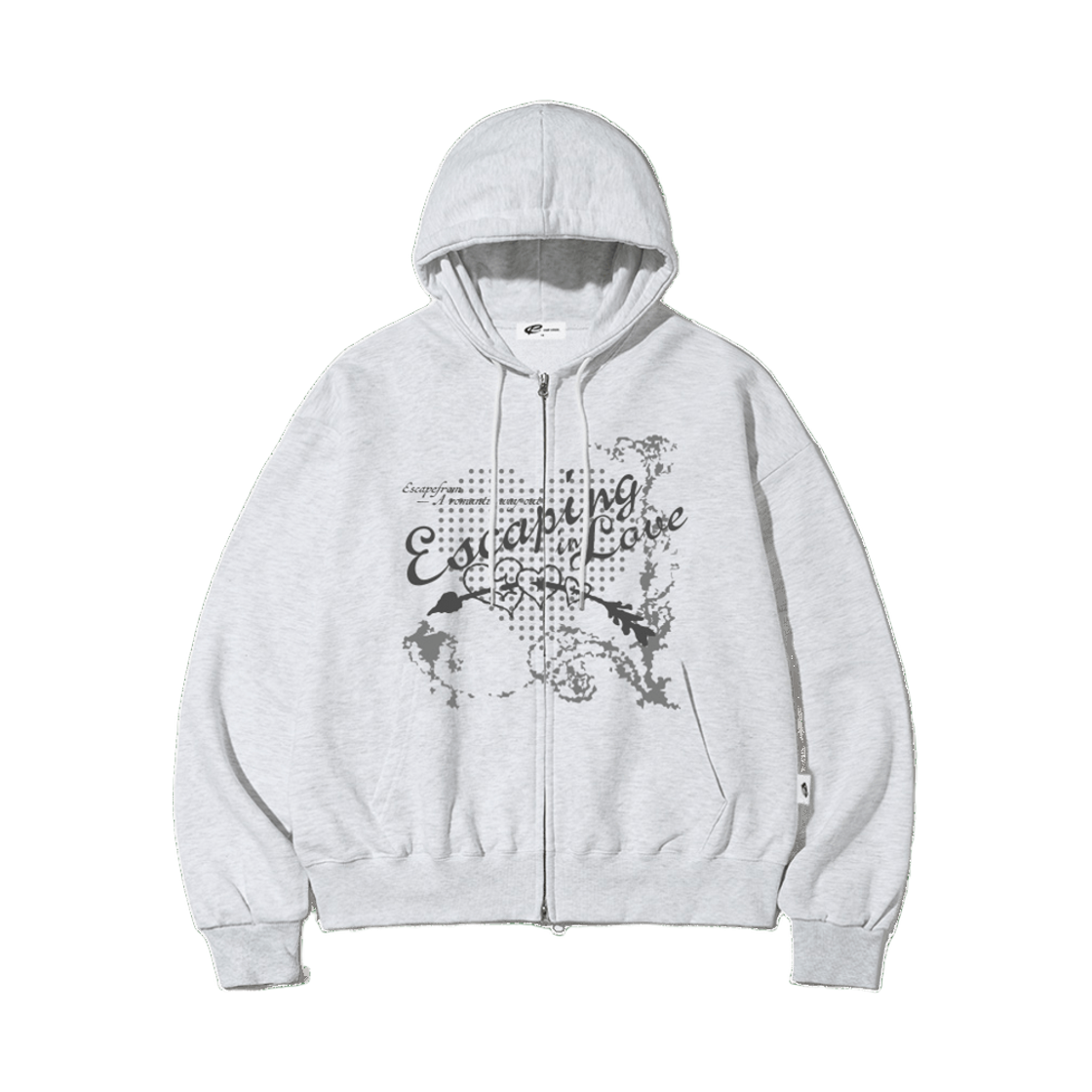 이스케이프프롬 이스케이핑 인 러브 프린트 투웨이 후드집업 화이트멜란지(Escapefrom Escaping in Love Print Two-Way Zip Hoodie)