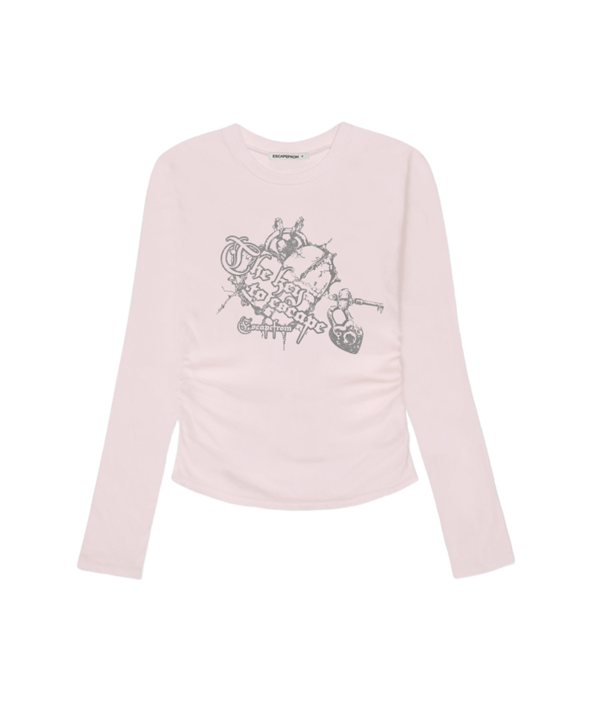 E261SSL007PN Escapefrom The Key ESCF Print Slim-Fit Shirring Long Sleeve