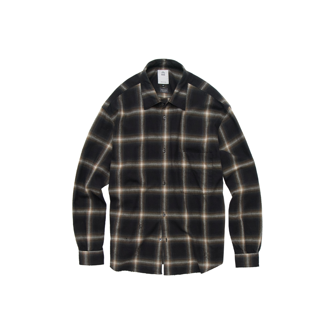 폴리테루 루즈드 체크 셔츠 데미지드 잉크 브라운(Polyteru Loosed Check Shirt Damaged Ink Brown)