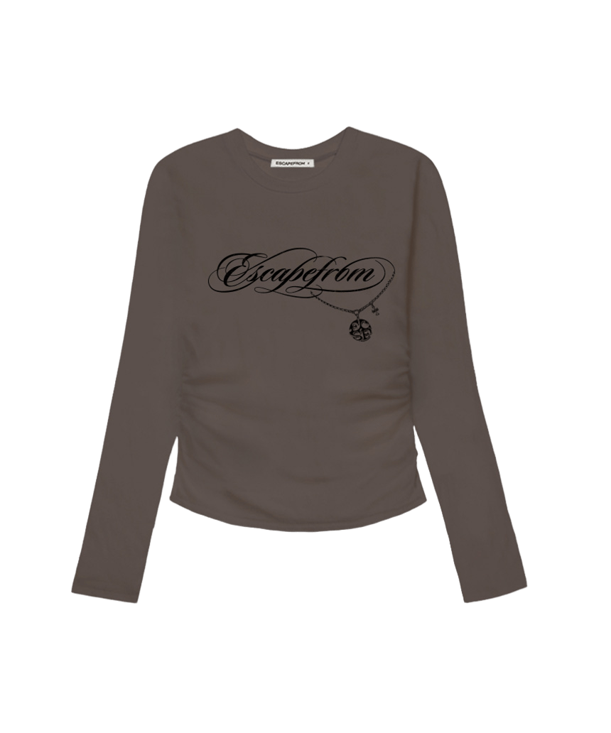 E261SSL004BW Escapefrom ESCF Chain Print Slim-Fit Shirring Long Sleeve