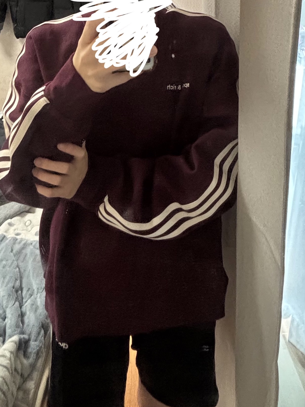 (W) Adidas x Sporty & Rich Sweatshirt Maroon - KR Sizing 착용 스타일