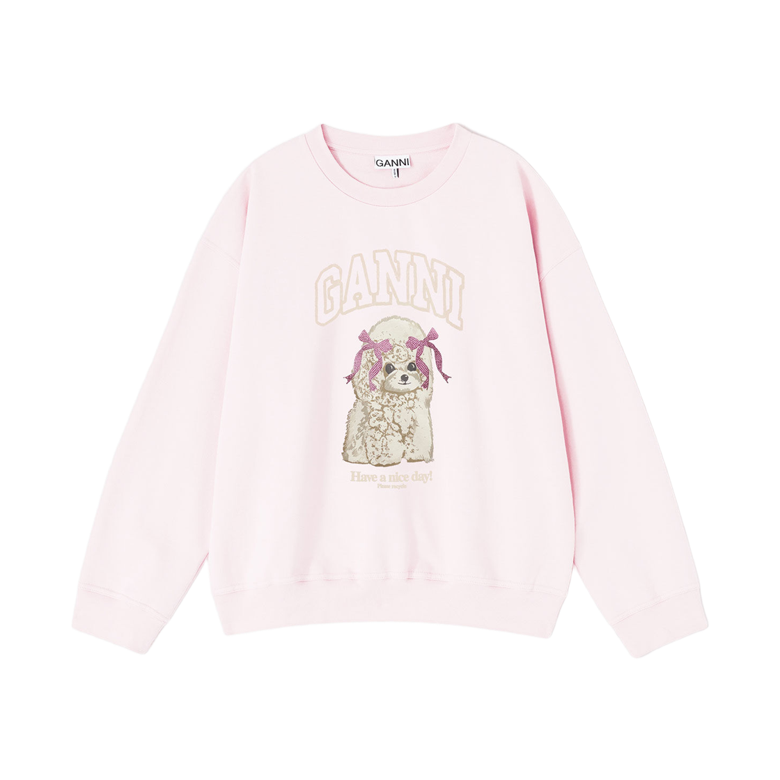 (W) 가니 핑크 푸들 스웨트셔츠 초크 핑크((W) Ganni Pink Poodle Sweatshirt Chalk Pink) - 1