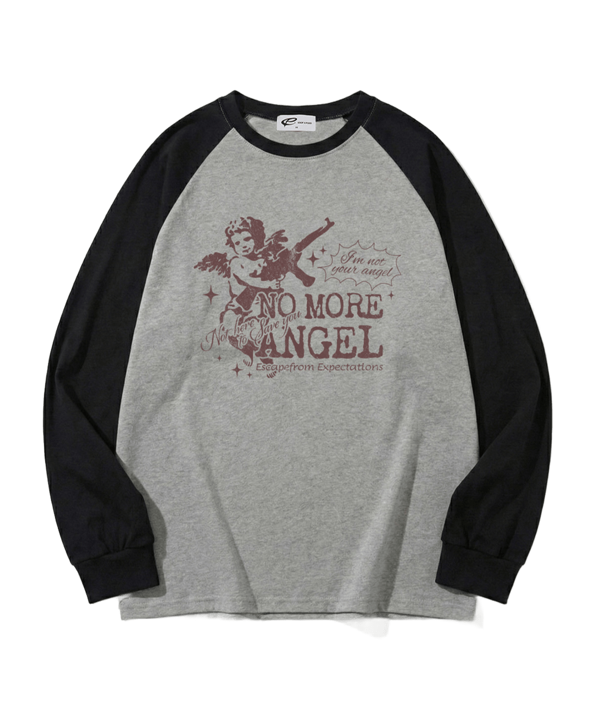 E261LS030GR Escapefrom No More Angel Print Semi-Overfit Long Sleeve