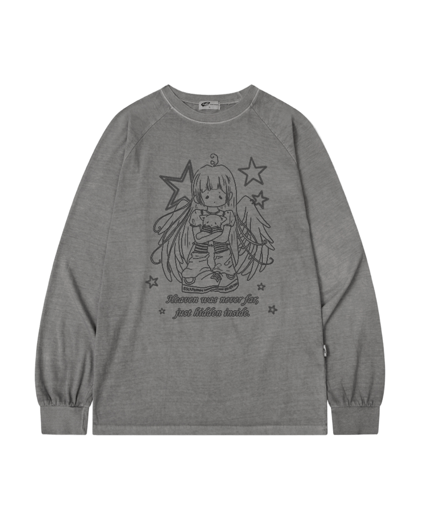 E261PLS002GR Escapefrom Angel Heaven Print Pigment Long Sleeve