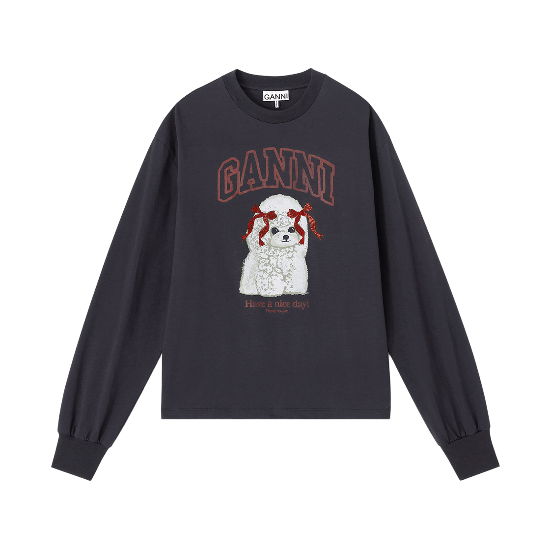 (W) 가니 그레이 푸들 롱슬리브 티셔츠 펜텀((W) Ganni Grey Poodle Long Sleeve T-Shirt Phantom) - 1