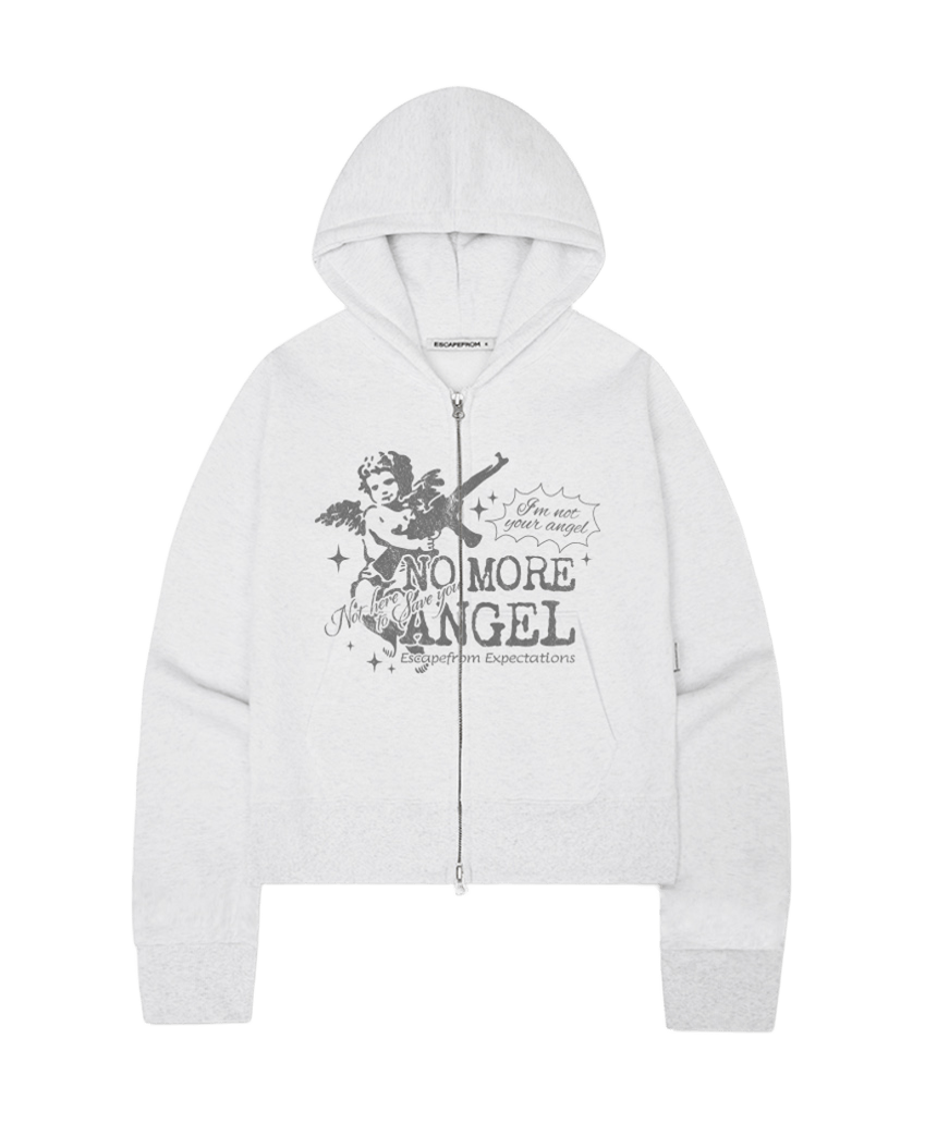 E261SHZ005WM Escapefrom Brushed No More Angel Print Standard-Fit Two-Way Zip Hoodie