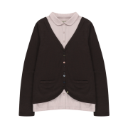 COYSEIO Layered Shirt Cardigan Brown