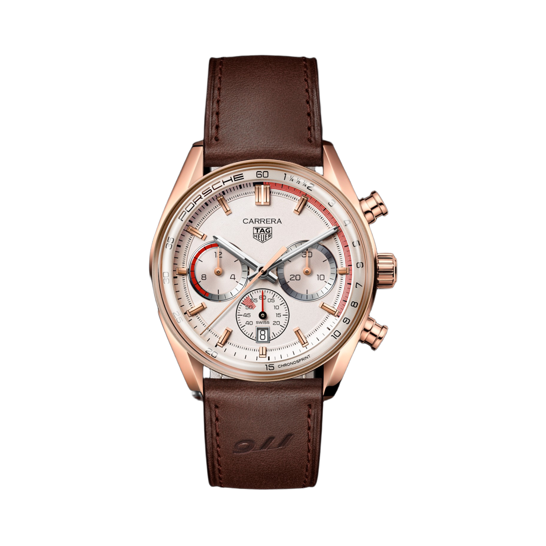 태그 호이어 x 포르쉐 까레라 크로노스프린트 오토매틱 42mm 18K 골드 레더 베이지(TAG Heuer x Porsche Carrera Chronosprint Automatic 42mm 18K Gold Leather Beige) - 1