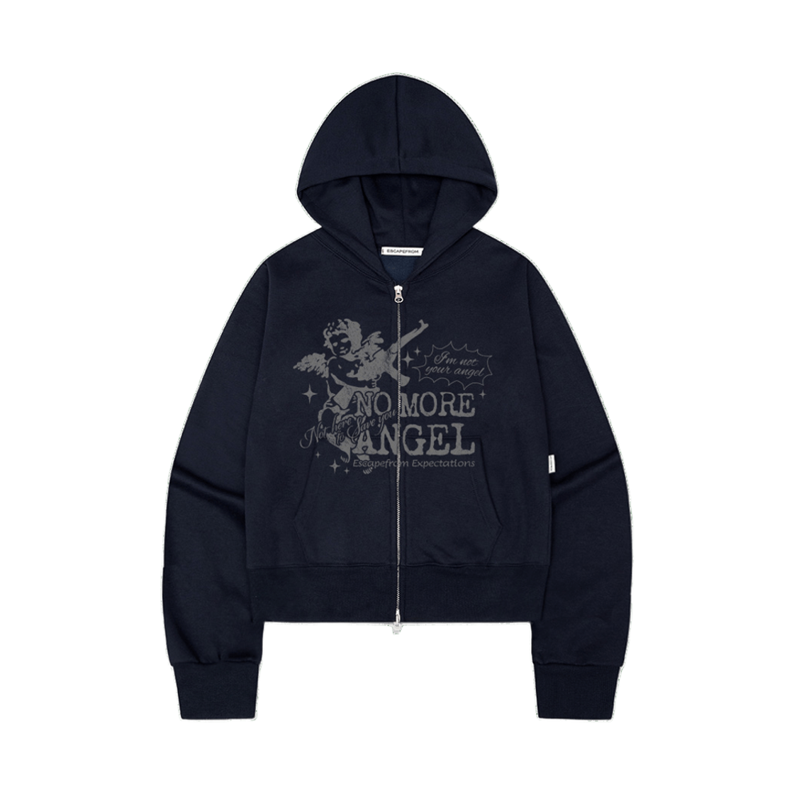E261SHZ008NV Escapefrom Brushed No More Angel Print Standard-Fit Two-Way Zip Hoodie