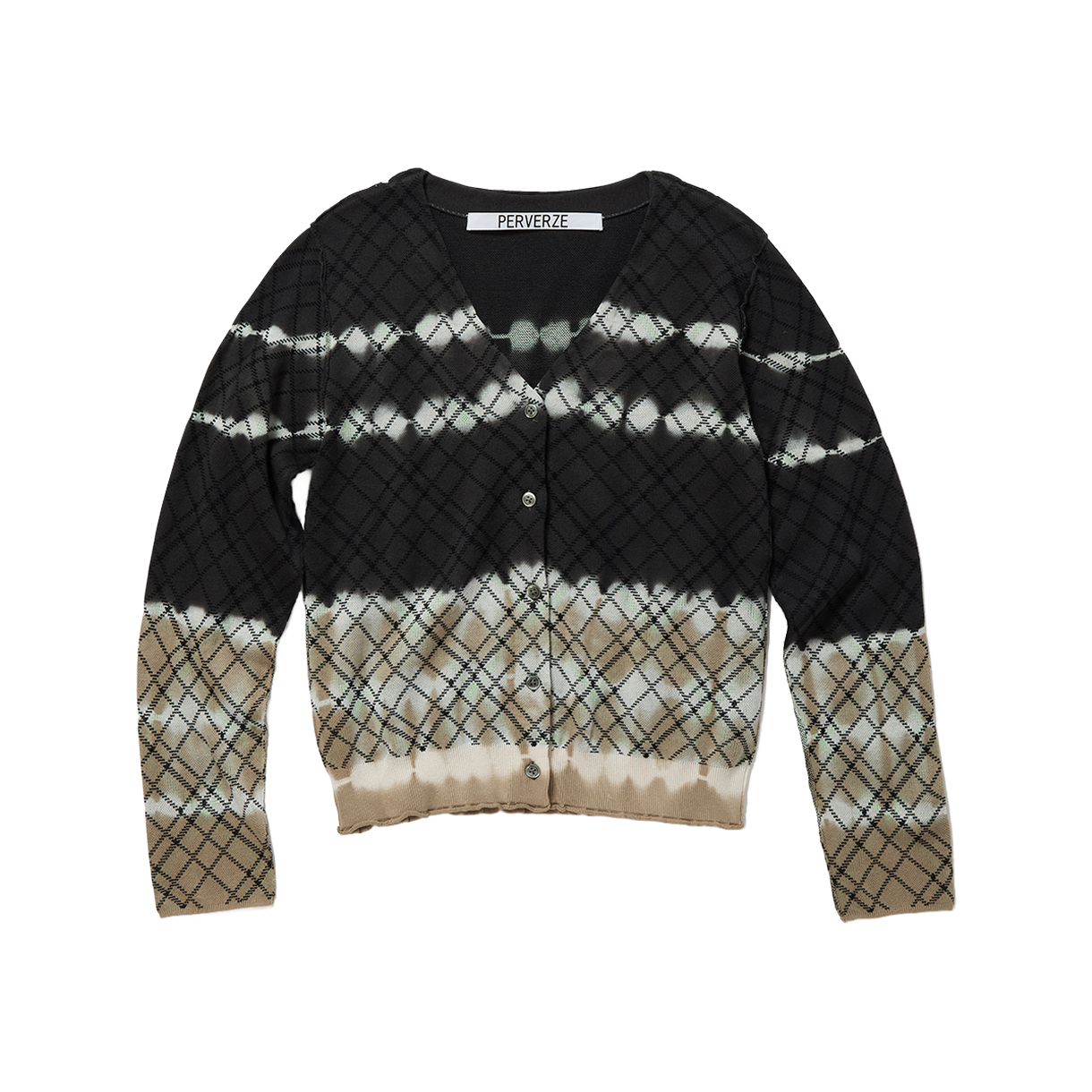 퍼버즈 우먼 딥 다이 체크 니트 가디건 블랙 - 26SS(Perverze Women Dip Dye Check Knit Cardigan Black - 26SS)