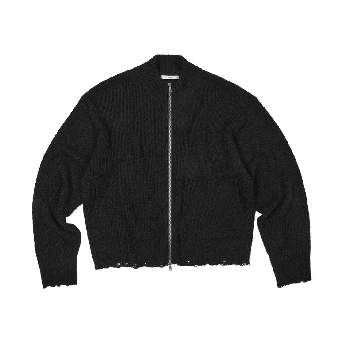 이티씨이 데미지 크롭 네트 니트 집업 블랙(ETCE Damaged Crop Net Knit Zip Up Black)
