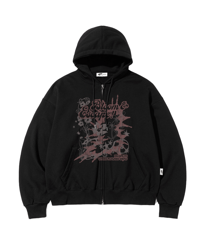 이스케이프프롬 블룸 ESCF 프린트 투웨이 후드집업 블랙(Escapefrom Bloom ESCF Print Two-Way Zip Hoodie)