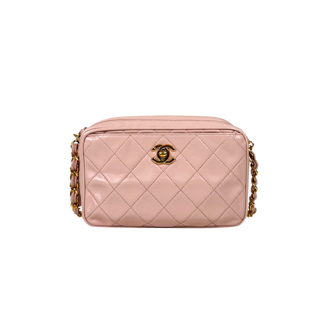 샤넬 여성 CC로고 금장 램스킨 체인 크로스 숄더 카메라백 핑크 OS(Chanel Women's CC Logo Gold-tone Lambskin Chain Crossbody Camera Bag - Pink)