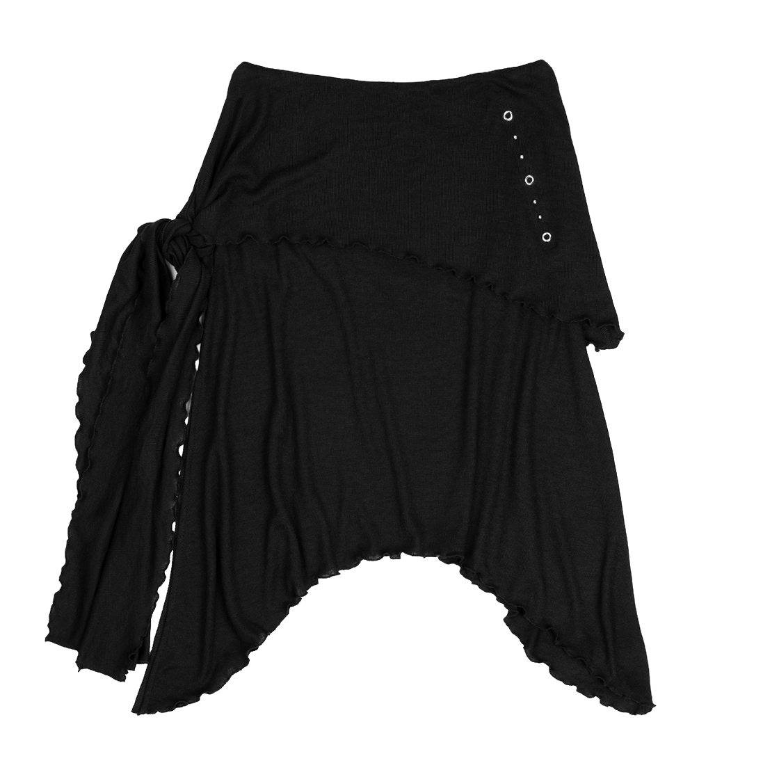 러프넥 언밸란스 타이 니트 스커트 블랙