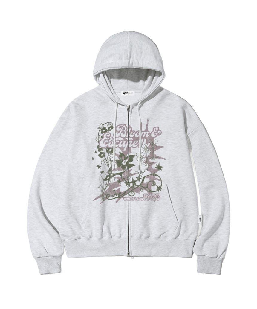 이스케이프프롬 블룸 ESCF 프린트 투웨이 후드집업 화이트멜란지(Escapefrom Bloom ESCF Print Two-Way Zip Hoodie)