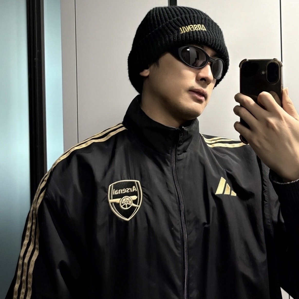 Oakley Eye Jacket Redux Matte Black Frame Prizm Grey Lenses High Bridge Fit, Adidas Arsenal Ian Wright Anthem Jacket Black - US Sizing 착용 스타일