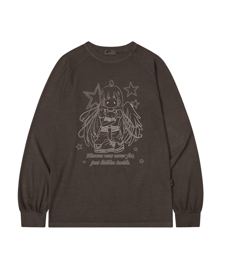 E261PLS001BW Escapefrom Angel Heaven Print Pigment Long Sleeve