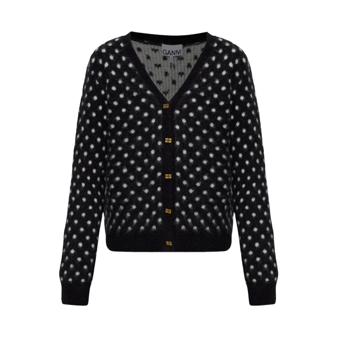 (W) 가니 폴카 닷 가디건 블랙((W) Ganni Polka Dot Cardigan Black) - 1
