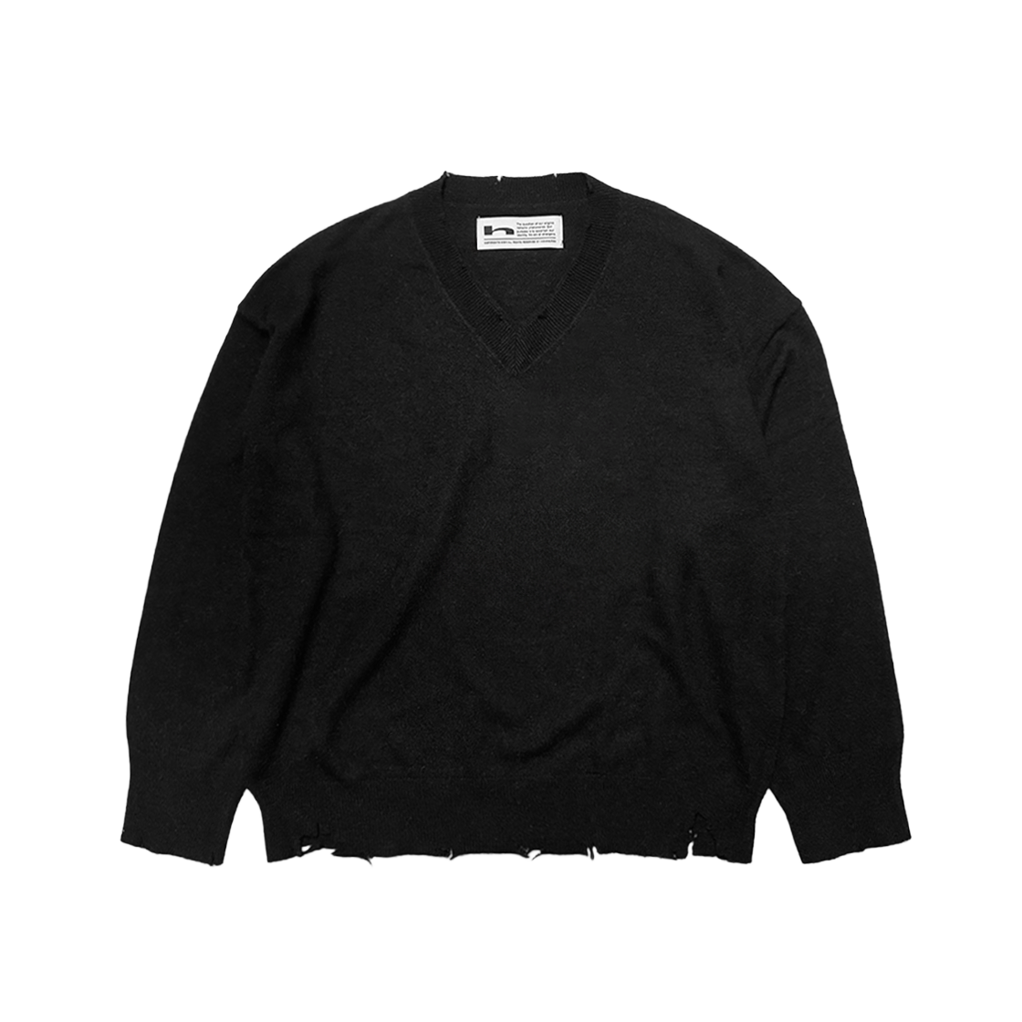 홈리스 디스트레스 브이넥 니트 블랙(Hommless Distressed V-Neck Knit Black)