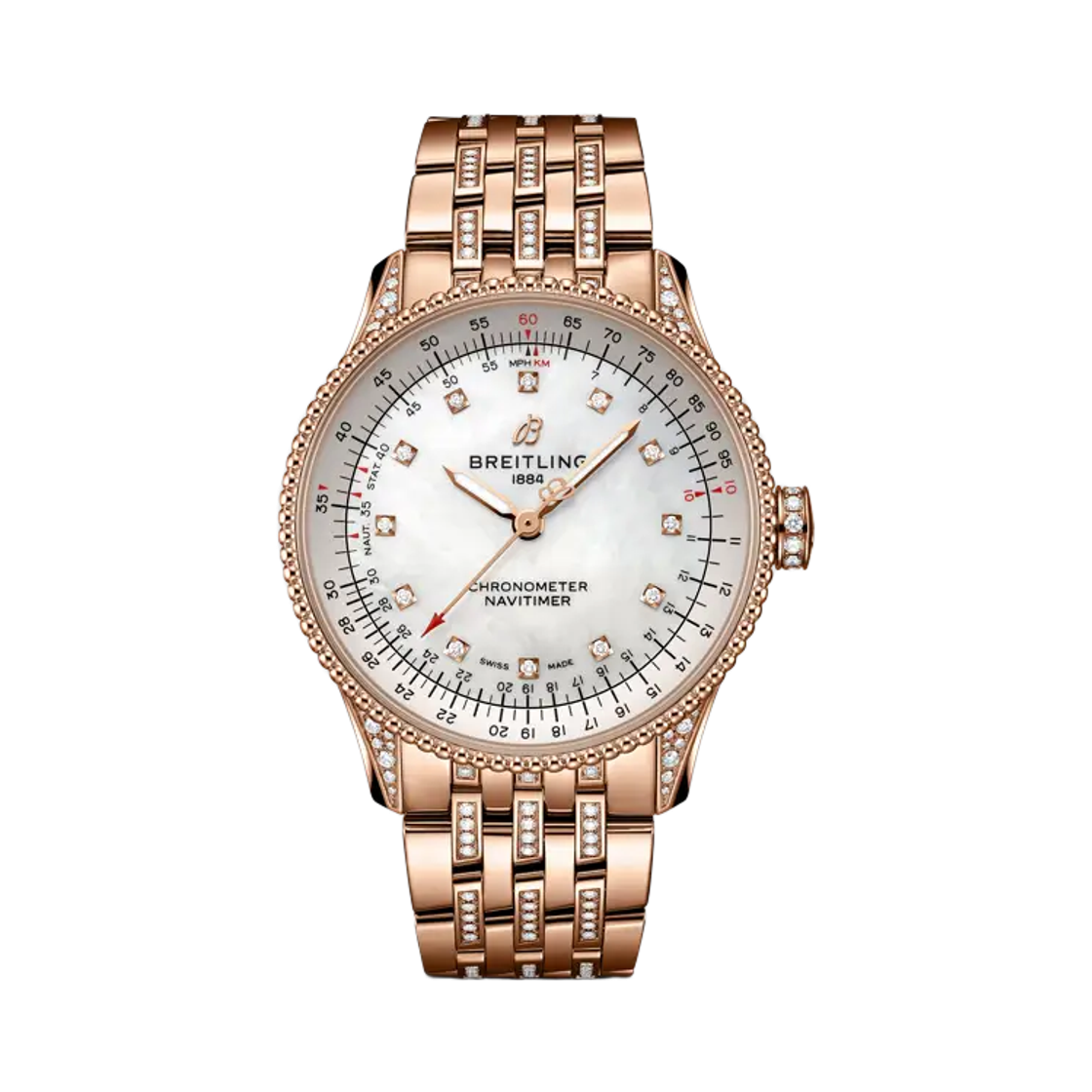 브라이틀링 내비타이머 오토매틱 35mm 메탈 18K 레드 골드 화이트 다이아몬드(Breitling Navitimer Automatic 35mm Metal 18K Red Gold White Diamond)