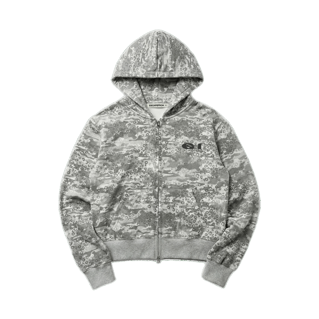 이스케이프프롬 호피 카모 풀프린트 스탠다드핏 후드집업 그레이(Escapefrom Leopard Camo All-Over Print Standard-Fit Zip Hoodie)