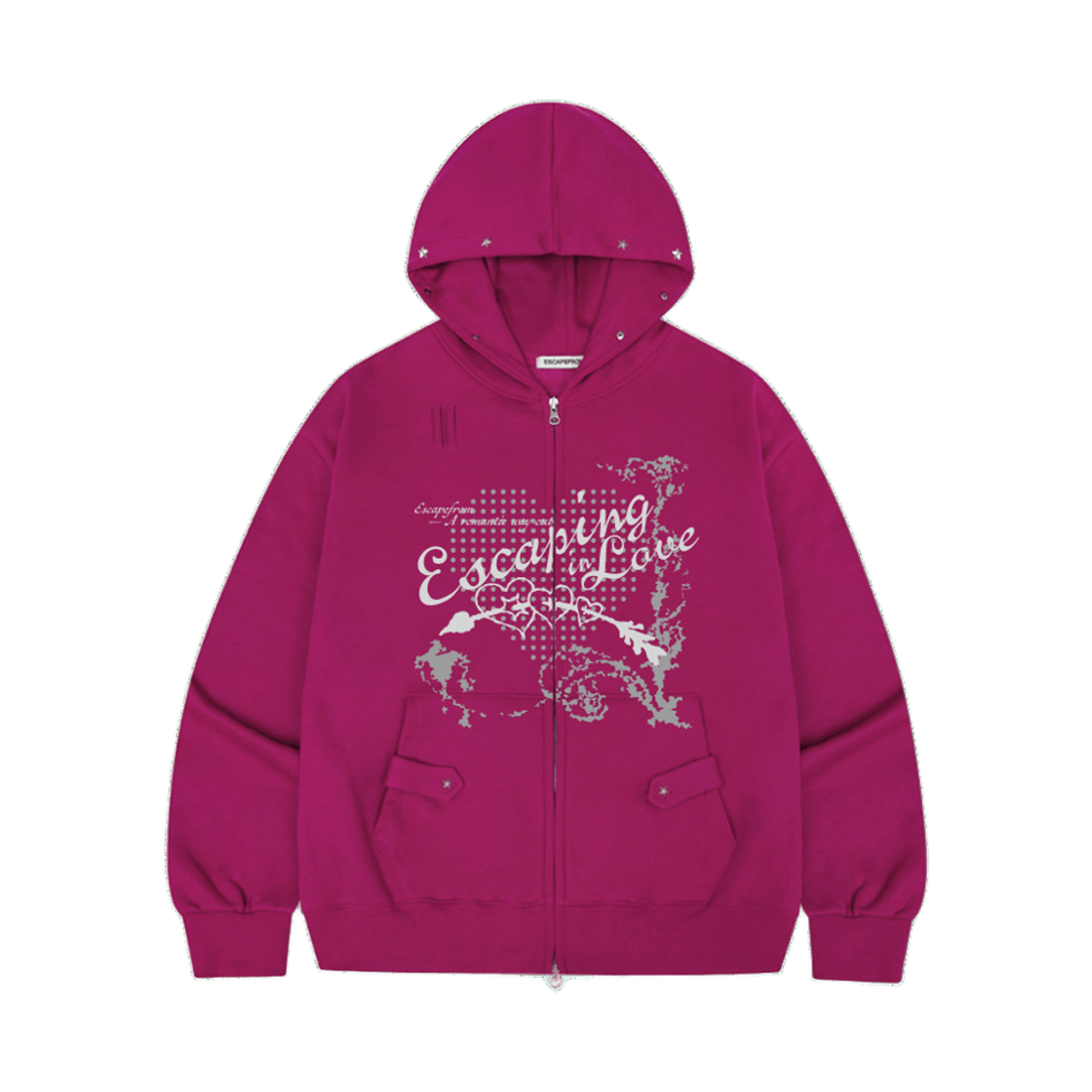 E261THZ012PN Escapefrom Escaping in Love Print Star Rivet Brushed Two-Way Zip Hoodie