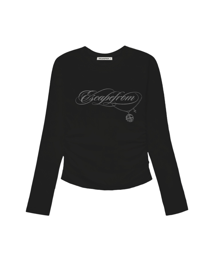 이스케이프프롬 ESCF 체인 프린트 슬림핏 셔링 롱슬리브 블랙(Escapefrom ESCF Chain Print Slim-Fit Shirring Long Sleeve)