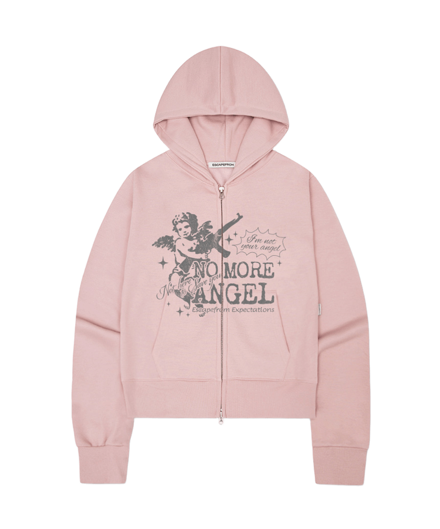 E261SHZ006LP Escapefrom Brushed No More Angel Print Standard-Fit Two-Way Zip Hoodie