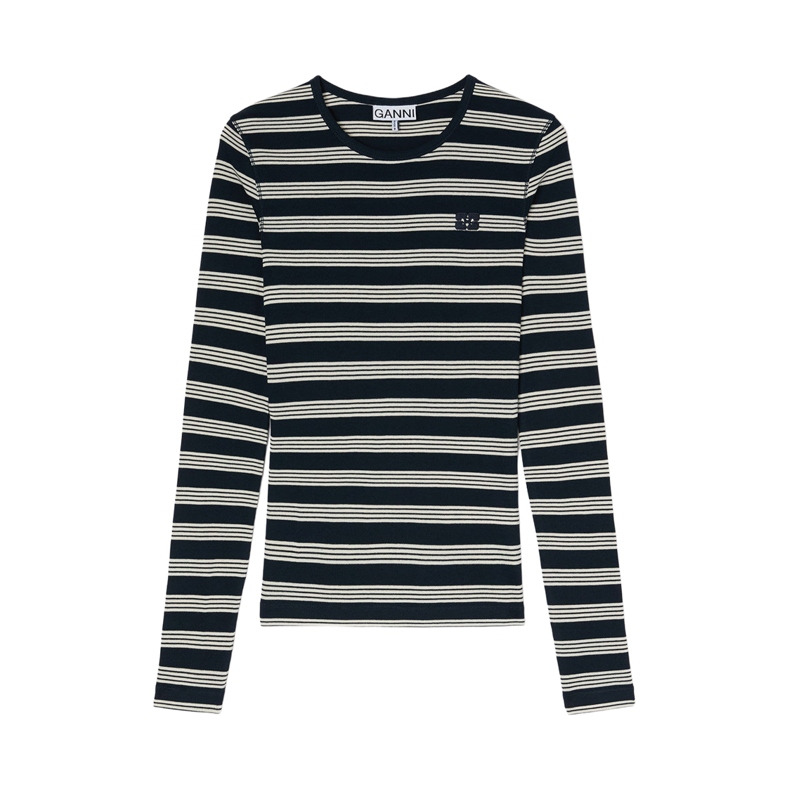 A1050066-683 (W) Ganni Stripe Rib Long Sleeve T-Shirt Sky Captain