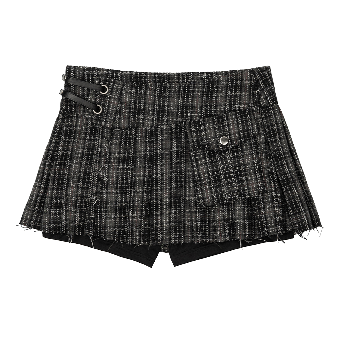 러프넥 타탄 체크 트위드 스커트 블랙(Roughneck Tartan Check Tweed Skirt Black)
