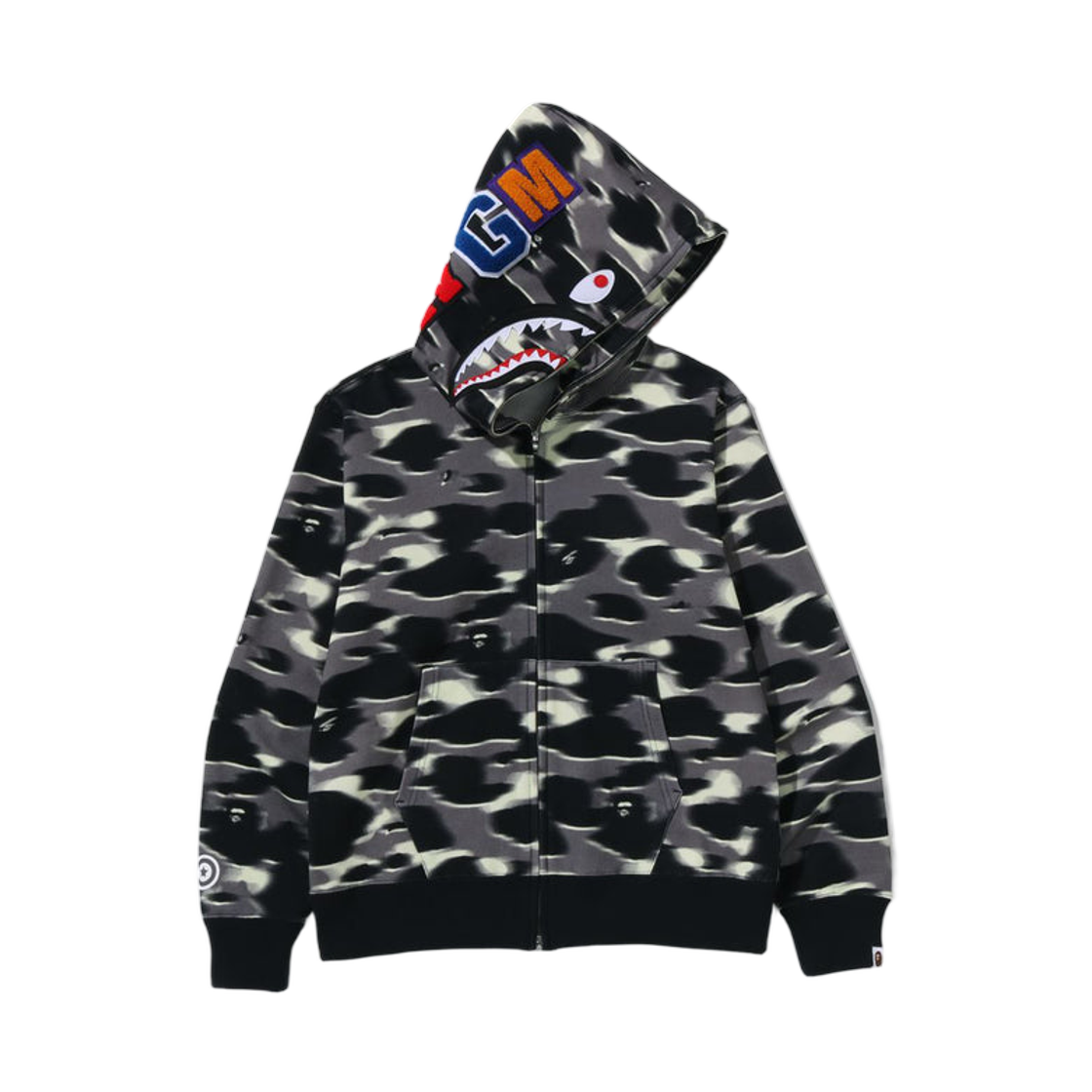 베이프 스크린 카모 샤크 풀 집 후드 블랙(BAPE Screen Camo Shark Full Zip Hoodie Black) - 1