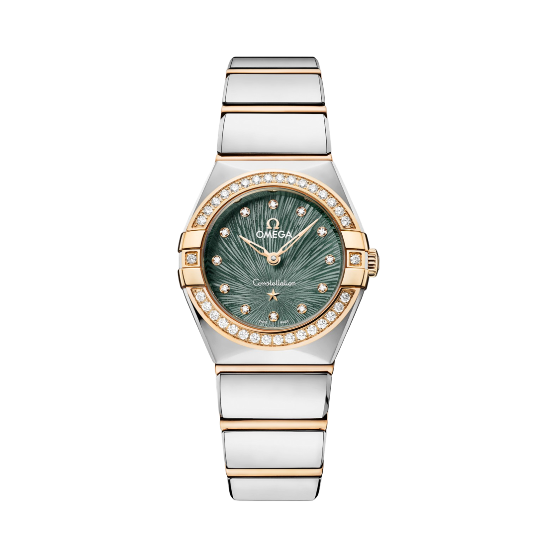 (W) 오메가 컨스텔레이션 쿼츠 25mm 문샤인 골드 스틸 파인 그린 다이아몬드((W) Omega Constellation Quartz 25mm Moonshine Gold Steel Pine Green Diamond)