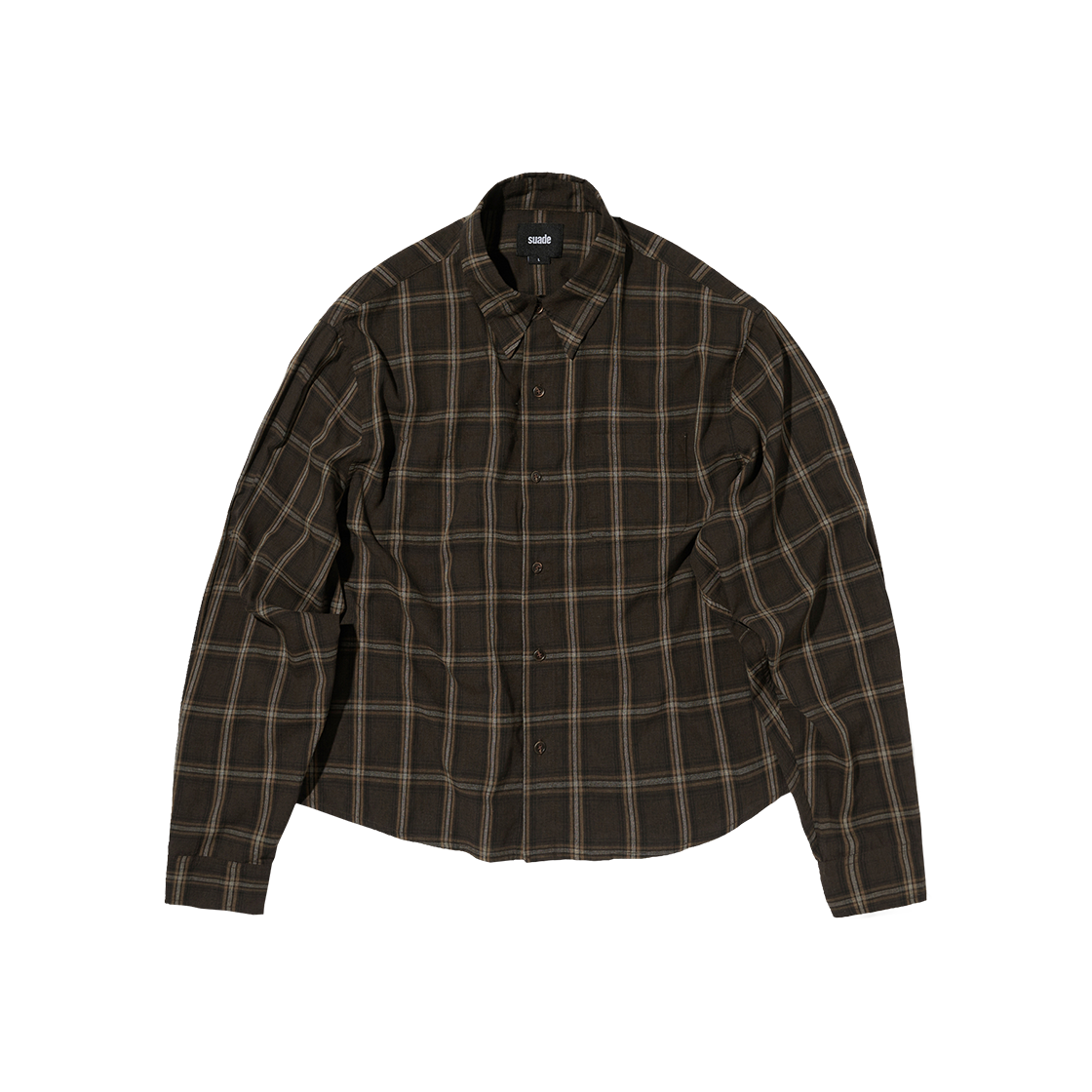 스웨이드 크롭 체크 셔츠 브라운(Suade Cropped Check Shirt Brown)