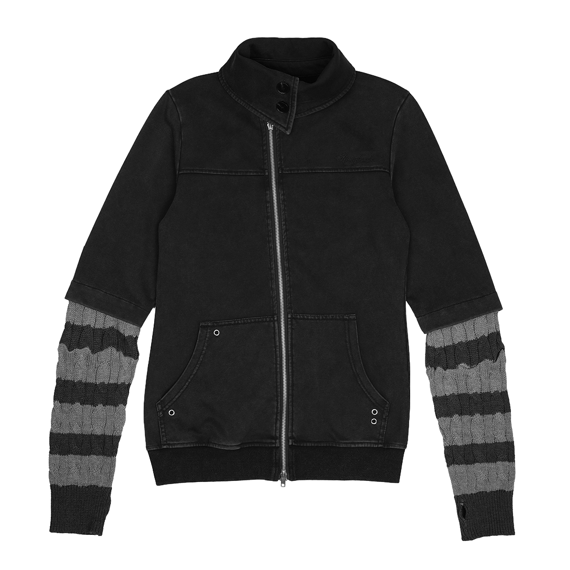 러프넥 케이블 니트 트랙 자켓