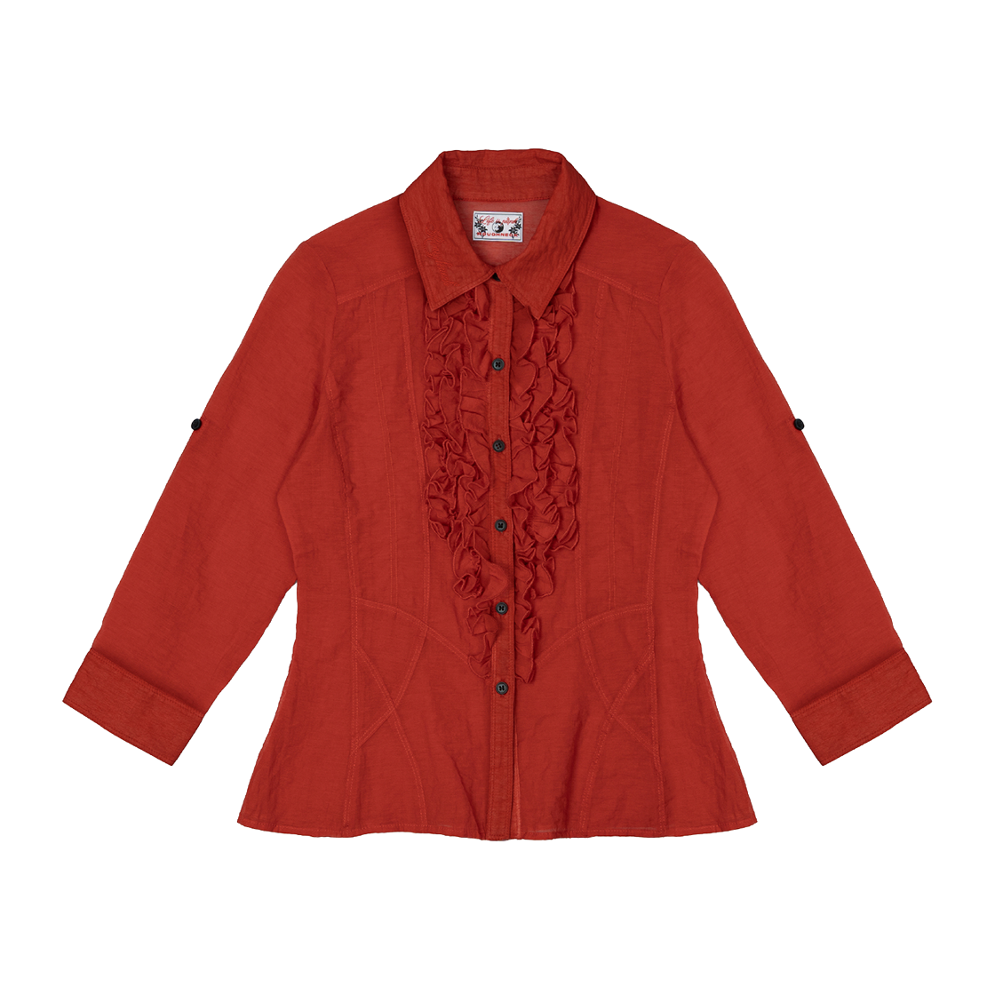 러프넥 프릴 시어 셔츠 레드(Roughneck Frill Sheer Shirt Red)