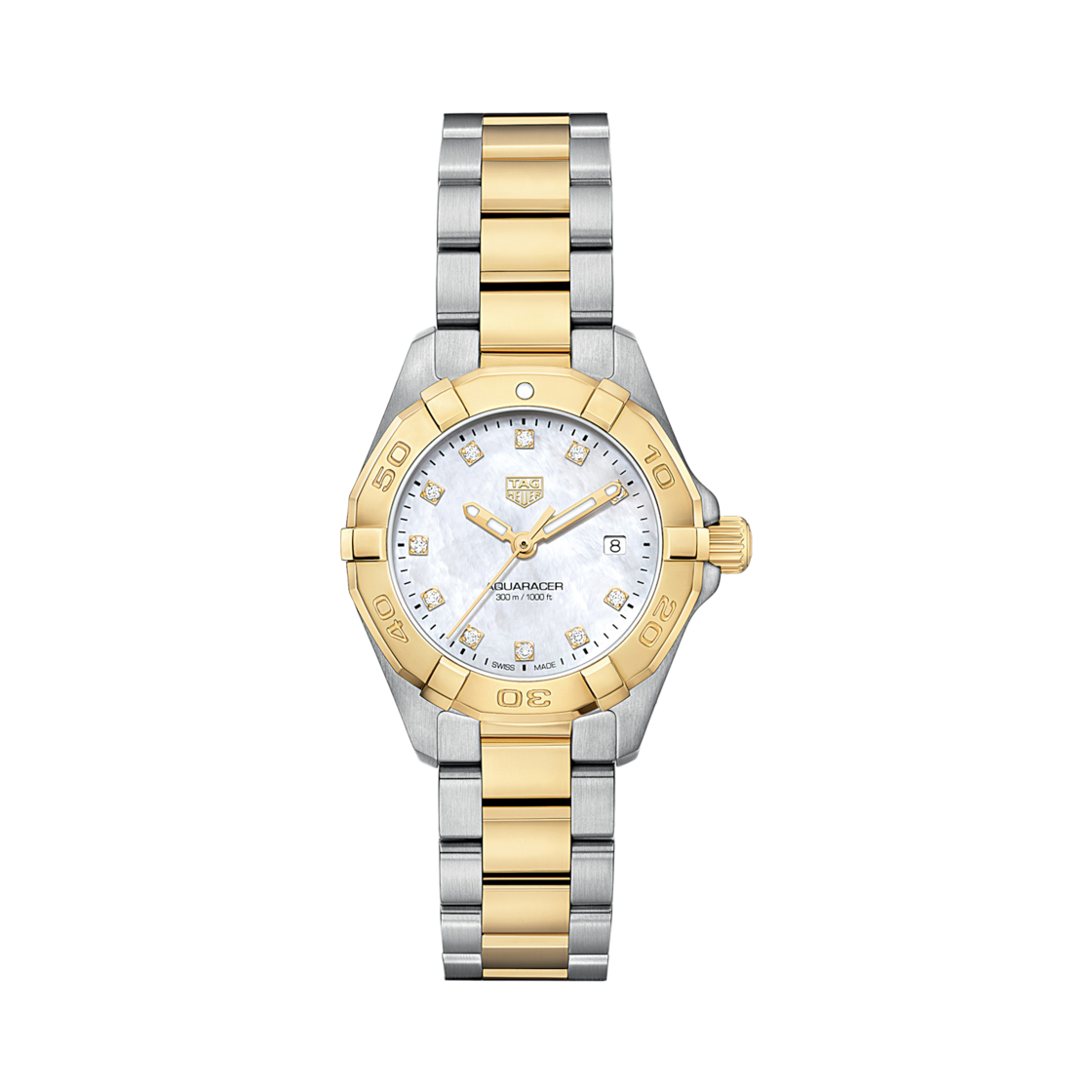 WBD1422-BB0321 (W) TAG Heuer Aquaracer Date Quartz 27mm Steel Plated Silver Gold White Diamond