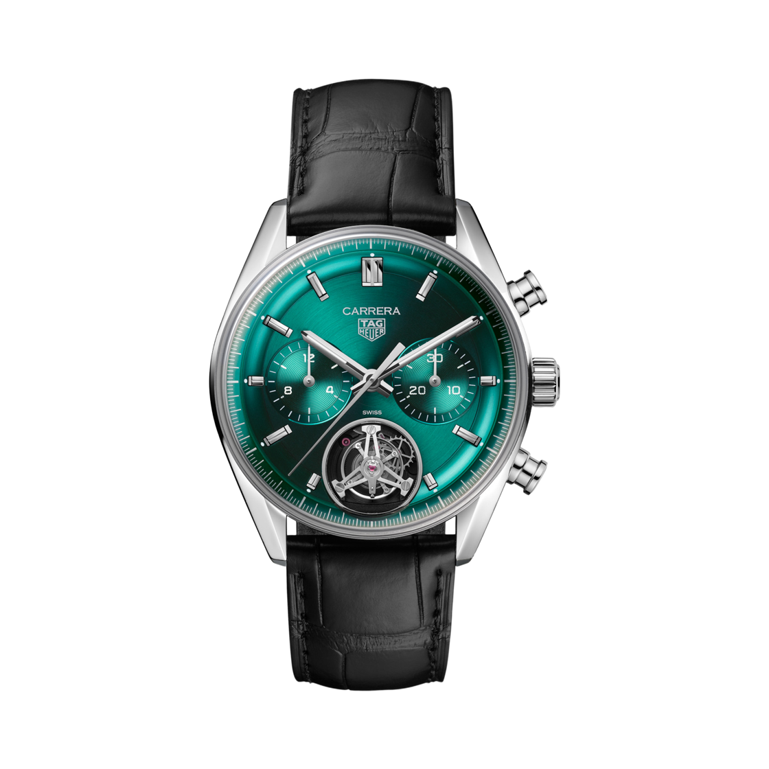 태그 호이어 까레라 크로노그래프 투르비옹 오토매틱 42mm 앨리게이터 블랙 그린(TAG Heuer Carrera Chronograph Tourbillon Automatic 42mm Alligator Black Green) - 1