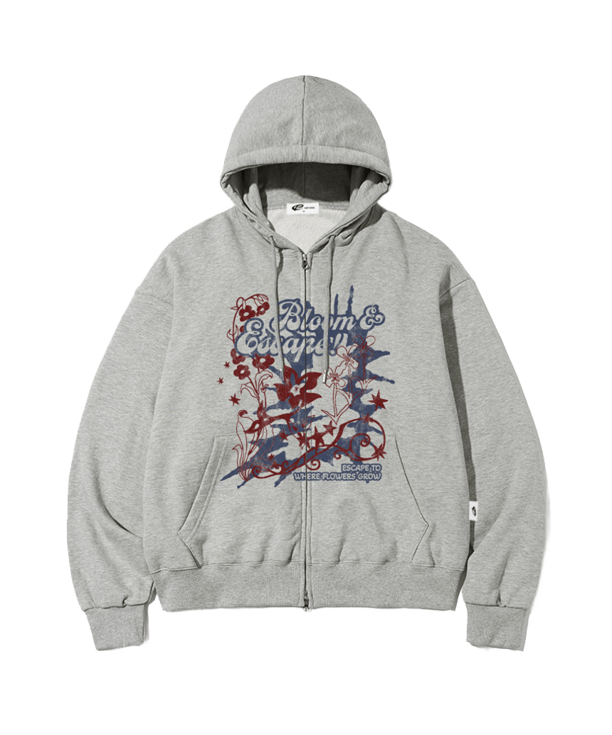 E261HZ008GR Escapefrom Bloom ESCF Print Two-Way Zip Hoodie