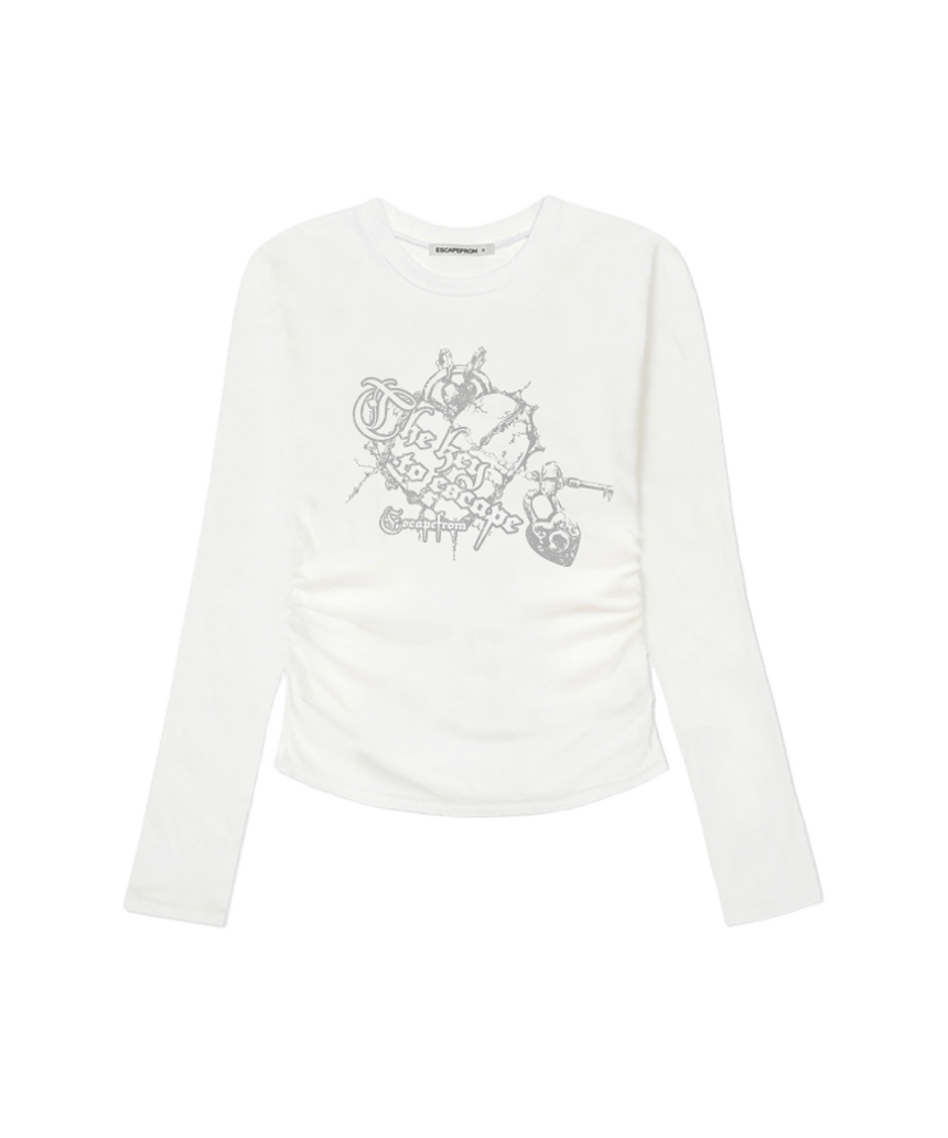 E261SSL005IV Escapefrom The Key ESCF Print Slim-Fit Shirring Long Sleeve