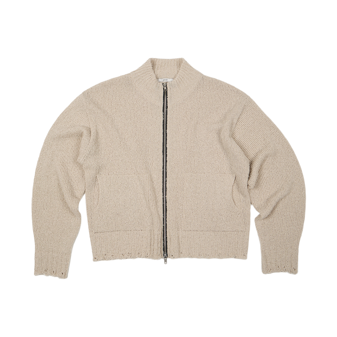 이티씨이 데미지 크롭 네트 니트 집업 아이보리(ETCE Damaged Crop Net Knit Zip Up Ivory)