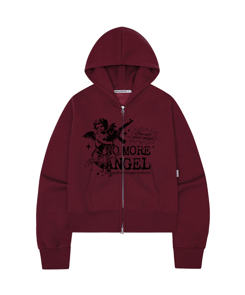 E261SHZ007RD Escapefrom Brushed No More Angel Print Standard-Fit Two-Way Zip Hoodie