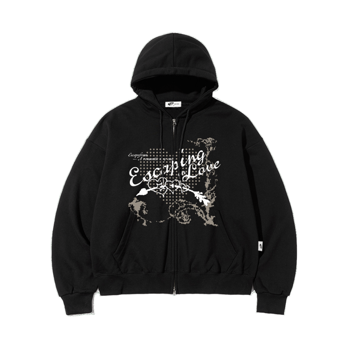 이스케이프프롬 이스케이핑 인 러브 프린트 투웨이 후드집업 블랙(Escapefrom Escaping in Love Print Two-Way Zip Hoodie)