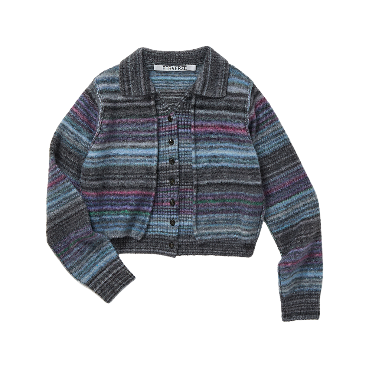 퍼버즈 우먼 스트라이프 니트 셔츠 그레이 - 26SS(Perverze Women Striped Knit Shirts Gray - 26SS)