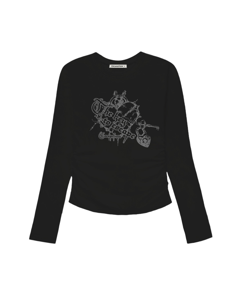 E261SSL006BK Escapefrom The Key ESCF Print Slim-Fit Shirring Long Sleeve